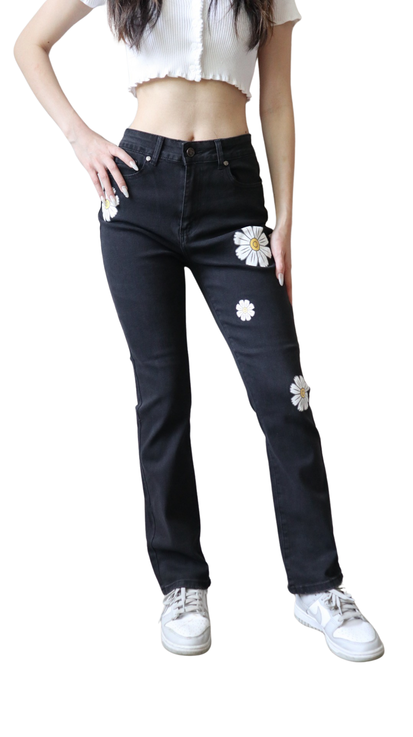 Black Daisy Bootcut Jeans